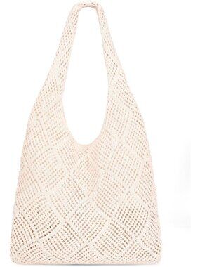 Women's Light Beige Summer Vacation Aesthetic Knit Boho Mesh Beach Tote Bag
